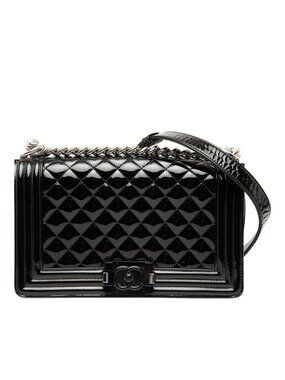 Chanel CC Logo Boy Chain Shoulder Bag Black Enamel
